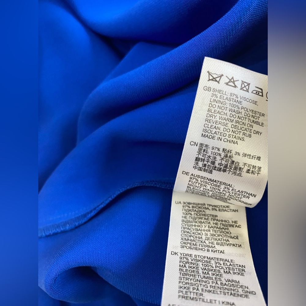 🆕REISS Libby Cobalt Blue Mock Neck Fit & Flare Asymmetrical Hem Midi Dress 8 - Picture 9 of 15